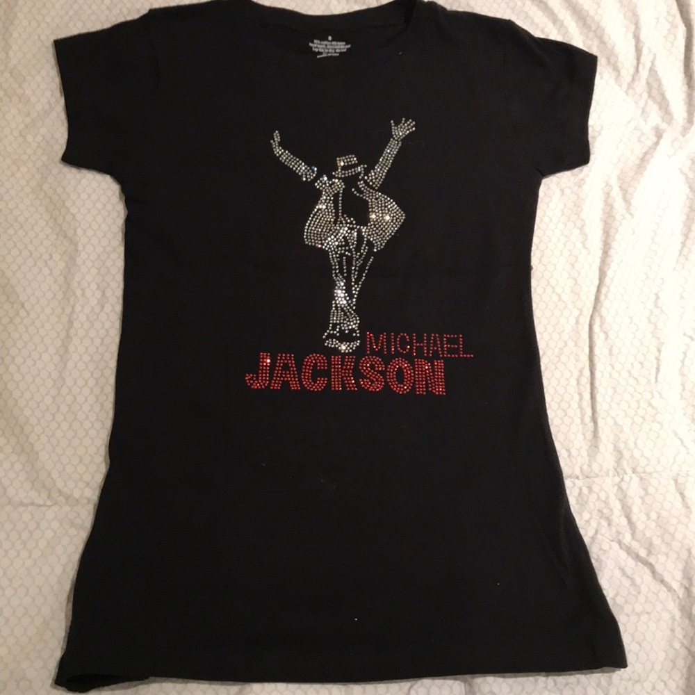 COPY - COPY - Michael Jackson Black T-shirt Rhinestone image - Picture 2 of 5